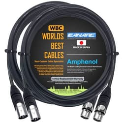 WORLDS BEST CABLES 2 Units - 10 Foot - Canare L-4E6S, Star Quad Balanced Male to Female Microphone Cables with Amphenol AX3M & AX3F Silver XLR Connectors - Custom Made