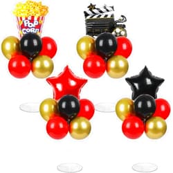 Naozinebi 4 Sets Movie Night Party Decorations Movie Night Supplies Movie Balloons Stand Kit with Popcorn Clapboard Star Foil Balloons Red Black Gold Party Balloon Centerpiece for Table Birthday Camera Film
