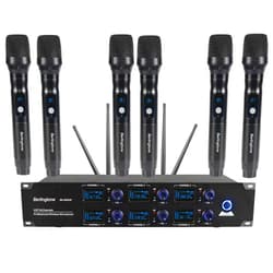 Berlingtone) 6-Channel UHF Wireless Microphone System Cordless Mic with Metal Handheld, Fixed Frequency Channel, Dynamic Microphone for Karaoke, Church, Singing, DJ, 262ft Range (BR-600UM)
