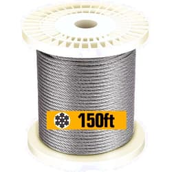 TOYELIU T316-Stainless Steel 1/8'' Aircraft Wire Rope for Cable Deck Railing Kit,Non-magnetic Marine Grade(150ft)