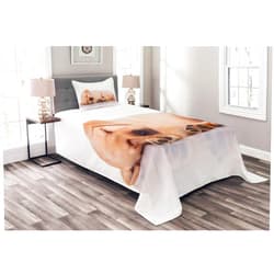 Ambesonne Dog Paws Bedspread, Side View of a Little Labrador Retriever Sleeping, Decorative Quilted 2 Piece Coverlet Set with Pillow Sham, Twin Size, Warm Taupe White