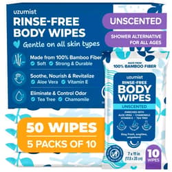 Uzumist Body Wipes For Adults Bathing No Rinse XL - 50 Adult Wipes For Elderly Care, Bedridden, Post Workout,Travel - Extra Thick Shower Wipes For Women Men Everyday Use - Disposable Washcloths For Adults