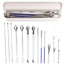 Hilitchi 16Pcs Stainless Steel Capsule Filling Machine Kits for #000 00 0 1 2 3, Filling Tray Powder Tamper Tool Tamper Tool Spoon Micro Lab Scoop Spoon Lab Spatulas Lab Scoop