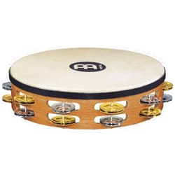 Meinl Percussion TAH2M-SNT Traditional 10-Inch Wood Tambourine with Goat Skin Head and Dual Alloy Jingles, 2 Row