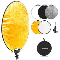 WELLMAKING 32 Inch (80cm) Reflector Photography, Collapsible Light Reflector with Threaded Handle & tilt Adapter, 5 in 1 Handle Reflector for Lighting -Translucent, Silver, Gold, White and Black