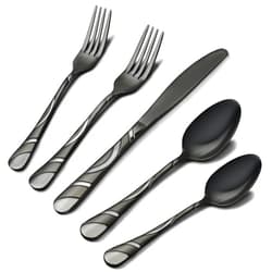 IFERRENS 20-Piece Black Silverware Set for 4, 18/0 Frosted & Mirror Finish Stainless Steel Vintage Flatware Set, Modern Cutlery Set for Home Wedding Restaurant Housewarming Party Event Serving For 4