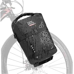 KEMIMOTO Bike Fork Bag, 10L Fully Waterproof Bicycle Front Pannier Bag, Mountain Shoulder Tool Bag with Metal Tray for Ebike Front Rack, Cycling Storage for Side Packing & E-Scooter Accessory (Black)