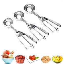 OTEHETOT Ice Cream Scoop, 3Pcs Cookie Scoop Set, Stainless Steel Ice Cream Scooper with Trigger Release, Large/Medium/Small Cookie Scooper for Baking, Cookie Scoops for Baking Set of 3 with Cookie Dough Scoop…