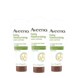Aveeno Daily Moisturizing Body Lotion, Gentle Lotion Nourishes Dry Skin With Moisture, Soothing Prebiotic Oat, Fragrance-Free, Non-Comedogenic, Travel-Size, Pack of Three, 3 x 2.5 fl. Oz