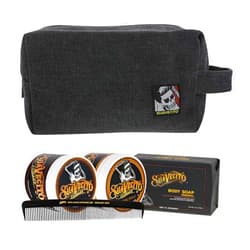 Suavecito Men's Hair Grooming Set OG & Firme (Strong) Hold Pomade, Body Soap, Large Deluxe Comb & Black Canvas Bag