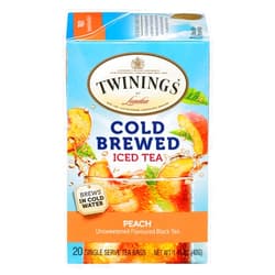 Twinings Peach Cold Brewed Iced Tea Bags, 20 Count (Pack of 6), Unsweetned Flavoured Black Tea, Caffeinated
