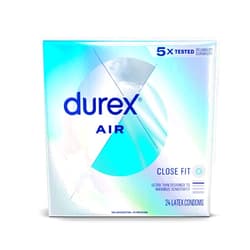 Durex Air Condoms Extra Thin, Transparent Natural Rubber Latex Condoms for Men, Close Fit, FSA & HSA Eligible, 24 Count (Pack of 1)