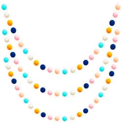 WILLBOND 3 Pieces Wool Felt Ball Garland Colorful Pom Pom 6.5 Ft Long 24 Ball Garland for Mardi Gras Halloween Thanksgiving Xmas Black History Month (Cute Colors)