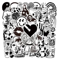 Aoinqx 50pcs Gothic Stickers Pack, Black and White Skull Stickers for Water Bottle Laptop Luggage Skateboard Planner Scrapbooking, Waterproof Vinyl Horror Decals for Teens Adults (Black-B)