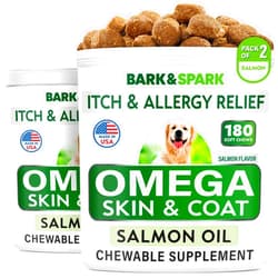 BARK&SPARK Omega 3 for Dogs - 360 Fish Oil Treats for Dog Shedding, Skin Allergy, Itch Relief, Hot Spots Treatment - Joint Health - Skin and Coat Supplement - EPA & DHA Fatty Acids - Salmon Oil