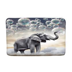 WUASDCS Cute Elephant Bath Mat Funny Wild Animal Blowing Bubbles Sunrise Modern Art Bathroom Kitchen Floor Mat Doormat Microfiber Home Decoration Rug，17.8x29.5Inch