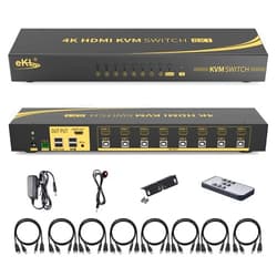 eKL KVM Switch, 8 Port v1.4 HDMI KVM Switch Supports Hotkeys Swapping 4K@30Hz 1080p 3D, 8 in 1 Out 8 PCs Sharing with One Set of Keyboard and Mouse