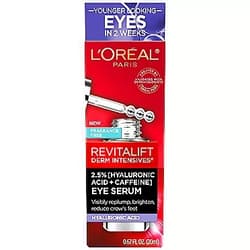 L'Oreal Paris Revitalift Derm Intensives Hyaluronic Acid + Caffeine Hydrating Eye Serum, 0.67 Fl. Oz.