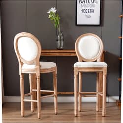 Nrizc Bar Height Chairs Set of 2, French Country Barstools with Solid Wood Frame and Upholstered Seating, Bar Stool for Dining Room, Kitchen