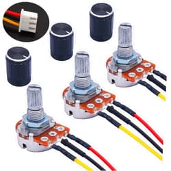 TWTADE 3PCS 10K Ohm Linear Taper Adjustable Rotary Potentiometer Change Resistance WH148 B10K 3 Pin with XH2.54-3P Connector Wire Cable + Black Knob Cover Cap 148-10kBK