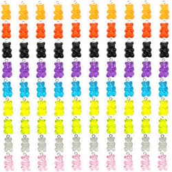 TIHOOD 100 PCS Resin Gummy Bear Pendant Colorful Bear Candy Charms Cartoon Bear Keychains Necklace Charm Cute Bracelet Accessories for Child DIY Craft