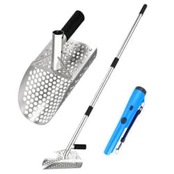 A peerless shovel Long Handle Sand Scoop,with Metal Detector Pinpointer,Stainless Steel Beach Metal Detecting Shovel for Adults, Ideal for Underwater Treasure Hunting,Beach Sifting,Excavation Tools