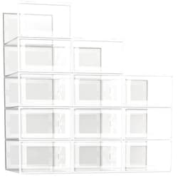 SEE SPRING Large 12 Pack Shoe Storage Box, Clear Plastic Stackable Shoe Organizer for Closet, Space Saving Foldable Shoe Rack Sneaker Container Bin Holder