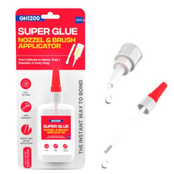 GH1200 (2-in-1) Super Glue with Brush Applicator & Nozzle, Mess Free Superglue Brush, Instant Glue Never Dries, 3000 CPS Cyanoacrylate Glue, No Stain Clear Glue, Super Glue for Plastic, Rubber & More