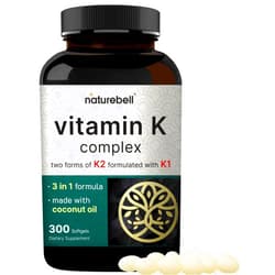 NatureBell Vitamin K Complex, K1 + K2 (MK-7 & MK-4) 2,600mcg Per Serving, 300 Coconut Oil Softgels | Max Absorption – Full Spectrum K Vitamins Supplement | Heart & Bone Support | Non-GMO