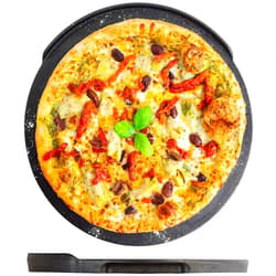 Nerd Chef Speed Steel Round - High Performance Pizza Baking Stone | Integrated Backstop & Handles | Heating Fins (14