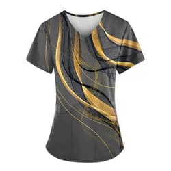 AMXYFBK Women's Plus Size Medical Scrub Shirts Short Sleeve V Neck Marble Printed Nurse Uniform Workwear with Pocket