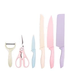 ZHUZE Colorful Kitchen Knives Set of 6 PCS Cute Fruit Knife Set, High Carbon Steel Kitchen Knife Set, Environmental Wheat Straw Material Handle Professional Chef Knife (1Set)