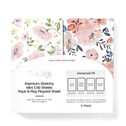 TotAha Graco Pack and Play Sheets Fitted, TotAha Buttery Soft Mini Crib Sheets Girl, Floral Pack N Play Mattress Sheets Hypoallergenic, Premium Jersey Playrad Sheets, Meredith Allover & Pale Pink, 2 Pack