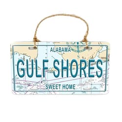 MapMom Gulf Shores AL License Plate Souvenir Ornament | 4” Wood Hanging Map Ornament with Artwork & Charm | Perfect for Wine Bottles, Gift Bags, or Christmas Tree