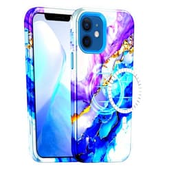 Casetego for iPhone 12 Case,iPhone 12 Pro Case,Compatible with MagSafe,[Military Grade Drop Test] Full Body Protection Slim Shockproof Rugged Marble Women Girls Case for iPhone 12/12 Pro,Azure