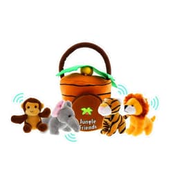 Etna Jungle Animals Talking Plush Baby Toy – 5 Piece Small Stuffed Animals Set Including Jungle House Carrier and Stuffed Monkey, Lion, Tiger & Elephant – These Mini Toys are Ideal for Boys and Girls
