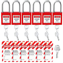 Landhoow 6 Set Lockout Tagout Locks Kit, Safety Keyed Padlocks with Loto Locks Differently and Lock Out Tag Out Tags for Stations and Devices Electrical Lockout Tagout Kits, Red