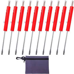 TRIMOU PKT TRIMOU POCKET Screwdriver with Valve Core Tool, 10 PCS Mini 2 in 1 Slotted Screwdriver Schrader Removal Tool with Pocket Clips for Automotive Technicians, Mechanicians, Electricians (Red)