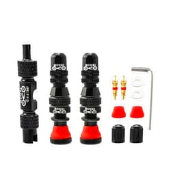 MUQZI Tubeless Schrader Valve Stems Kits - Alloy Bike Tubeless Tire Valve Stems for MTB and Road Bike with Removal Tool - Color Options