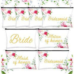 Weewooday 8 Pieces Bridesmaid Makeup Bag Bridesmaid Proposal Gifts Canvas Makeup Bags Matron of Honor Bridal Cosmetic Bag Maid of Honor Bridesmaids Present for Brides Wedding Parties