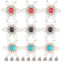 GORGECRAFT 1 Box 12 Sets Turquoise Screw Back Buttons Silver Flower Decorative Buckle Artificial Turquoises Concho Replacement for DIY Leather Sewing Craft Purse Bag Hardware Accessories 1.38x1.2inch