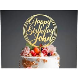 DesignLEE Studio Personalized Happy Birthday Cake Topper Couples Name Cake Topper for Wedding or Engagement Gift Custom Birthday Cake Topper for Any Age Made with Wood & Acrylic