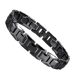 Urban Jewelry Stunning Solid Tungsten Link Bracelet for Men Polished Link, Puzzle, Ceramic Style (Silver, Black, 18K Gold Plated Option)