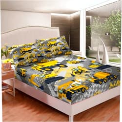 Feelyou Kids Cartoon Car Bed Sheet Set Boys Construction Vehicles Bedding Set for Teens Children Cartoon Machinery Truck Fitted Sheet Construction Site Cars Bed Cover 3Pcs Queen Size