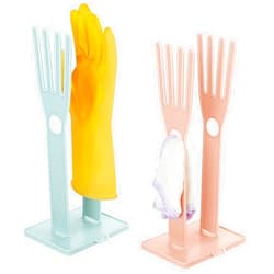 Nuenen 2 Pieces Kitchen Glove Holder Glove Drying Rack Drying Dryer Rack Plastic Mitten Rubber Rack Gloves Hanger Sink Stand Towel Reusable Towel Storage Holders for Sponge Food Bag Organizer, Pink and Blue