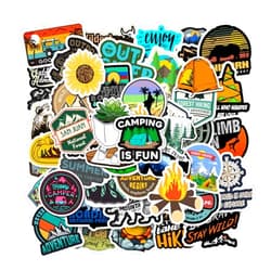 FNGEEN 100pcs Outdoor Camping Hiking Adventure Stickers, Wilderness Nature Travel Camper Stickers for Water Bottle Laptop Luggage Cup, Waterproof Summer Camp Stickers Decals for Adults Teens Girls Boys Kids