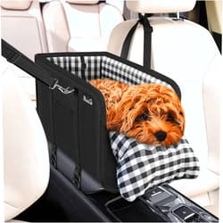 SlowTon Console Dog Car Seat - Portable Dogs Armrest Booster Seat for Small Dog, Anti-Collapse Pet Car Seat with Soft Cushion Safety Belt, Support Pet Up to 11lbs (Black)