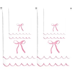 Laoyuandamai 4 Set Pink Coquette Bow Bath Towels Set 2 Bath Towels 2 Hand Towels Embroidered Preppy Decorative Scalloped Towels Soft Cute Towels for Bathroom