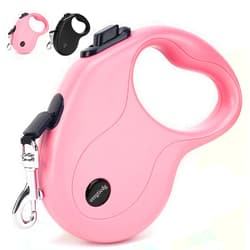 enrgticdg 16Ft Retractable Dog Leash,Light Weight Leash for Small to Medium Dogs/Cats Up to 50lbs,Stainless Steel Spring Strong Nylon Tape, Tangle Free, One-Handed Brake.(Pink)