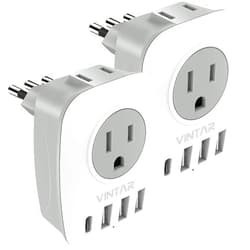 VINTAR [2-Pack] Italy Power Adapter, VINTAR Italy Travel Plug Adapter with 1 USB C, 2 American Outlets and 3 USB Ports, 6 in 1 Outlet Adaptor, 3 Prong Grounded Plug for USA to Italy Uruguay Chile (Type L)